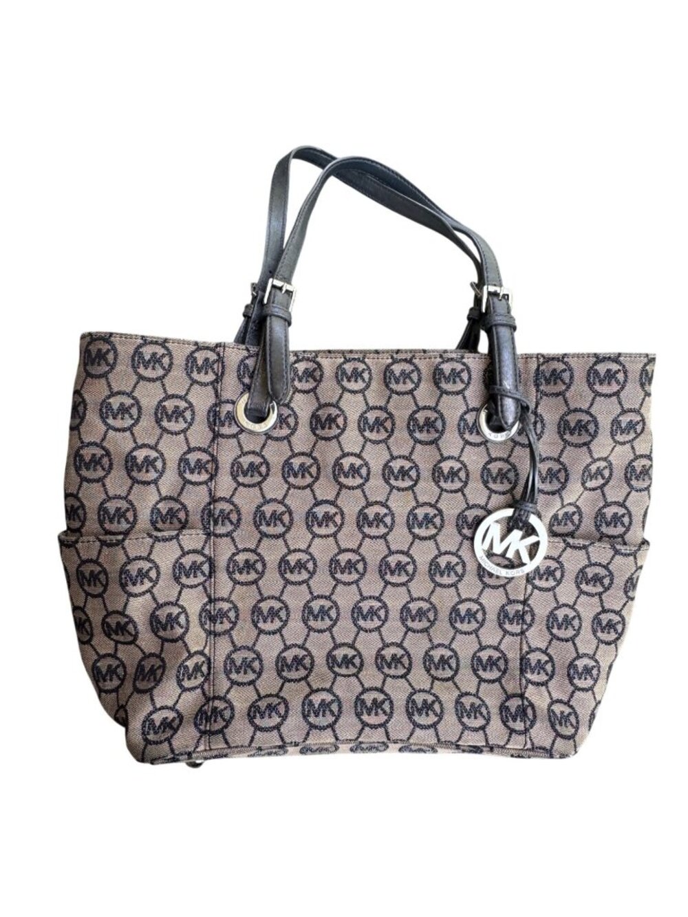 Michael Kors Jet Set Travel Top Zip Signature Monogram Tote Bag Brown Large